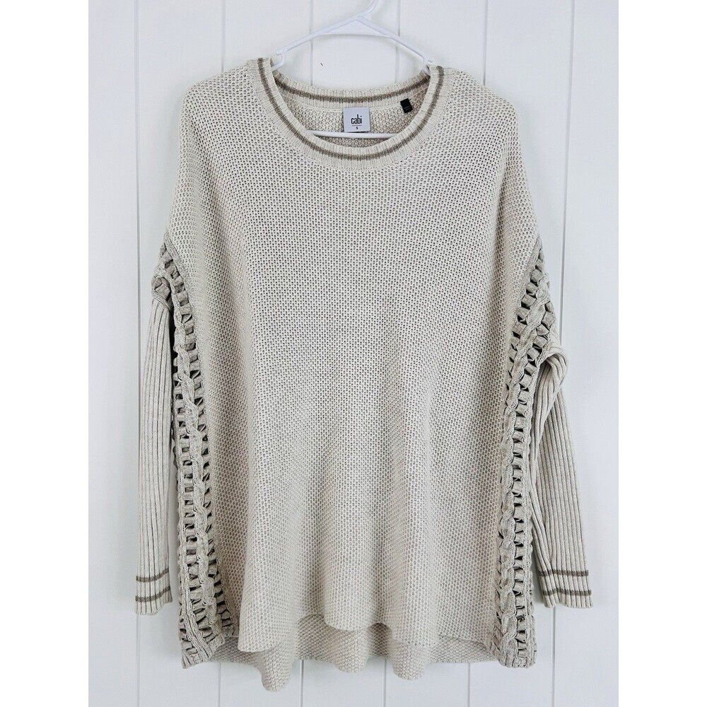 Cabi Cream Chunky Knit Braided Slip Stitch Sweater Womens Size Small